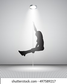 Silhouette of Dancing Striptease Girl on Pole. Vector Illustration. EPS10