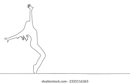 Silhouette of dancing woman. Concept of hip hop banner. One line continuous minimalism vector illustraiton. Line art, outline.