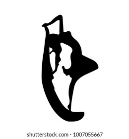 Silhouette of dancing woman on a white background. Flat design, vector.