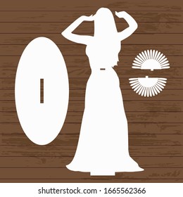 silhouette of a dancing woman and wood texture