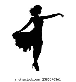 Silhouette Dancing Women on White Background.