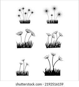 Silhouette of Dandelion Flower with Grass Illustrations Collection 