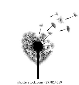 Silhouette dandelion in the form of heart. Vector Image Stock.