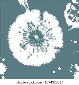 Silhouette of a dandelion. View from above. A large flower on a dark background. Vector. Isolated illustration.