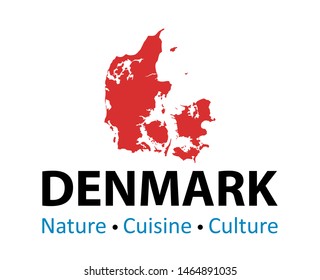 Silhouette of Danish map - vector illustration for decoration of travel in Denmark, traditional culture event and Danish language school or other use.