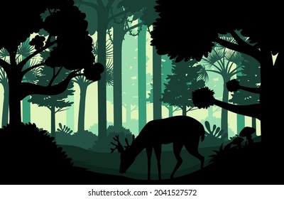 Silhouette dark forest landscape background illustration