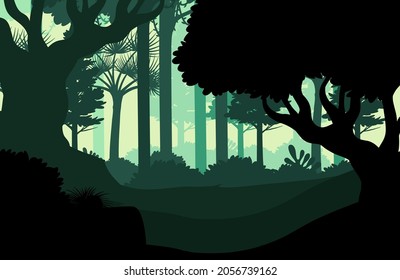 Silhouette dark forest landscape background illustration