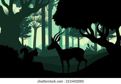 Silhouette dark forest landscape background illustration