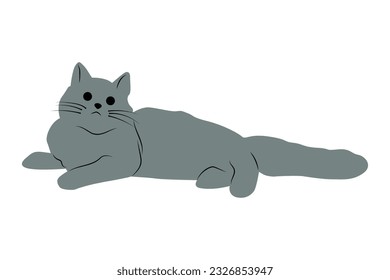 silhouette of a dark gray cat lies and looks