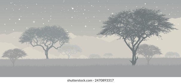 silhouette dark tree with sunset setting on mountain with open field dramatic sunrise