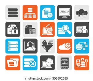 Silhouette data and analytics icons - vector icon set