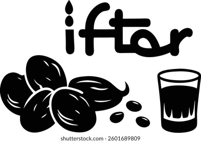 Silhouette of Dates and Water Symbolizing the Iftar Meal