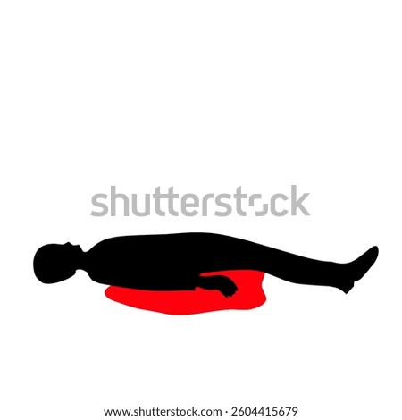 Silhouette of a dead body lying in a pool of blood, representing crime, murder, and forensic investigation. Ideal for thriller, mystery, and law enforcement themes