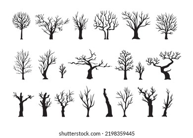 Silhouette Dead dry Tree Set. Black Tree On White Background. Vector illustration