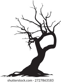 Silueta de un árbol muerto con ramas desnudas sobre fondo blanco