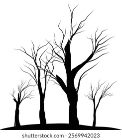 Silhouette dead tree or dry tree on white background with clipping path