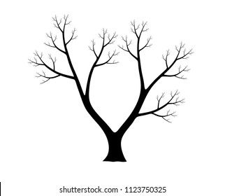 Silhouette of dead tree isolated on white background. Black and white. vector illustration. Naked trees.
