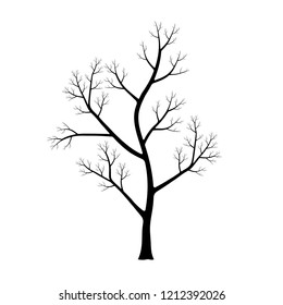Silhouette of dead tree isolated on white background. Black and white. vector illustration.