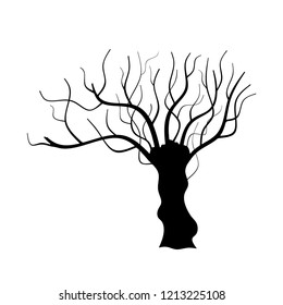 Silhouette of dead tree isolated on white background. Black and white. vector illustration.