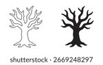 Silhouette of a dead tree vector illustration. Trees and branches without leaves Bare tree silhouette without barren leaves dead no scary