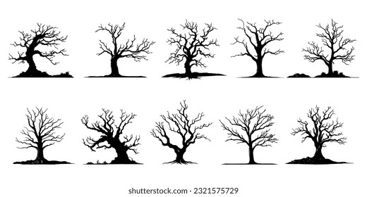 Silhouette of a dead tree vector illustration. Illustration of trees and branches without leaves