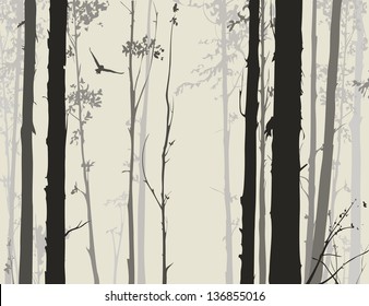 silhouette of deciduous forest with a flying owl 1