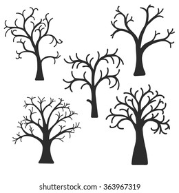 silhouette of deciduous trees without leaves, vector illustration