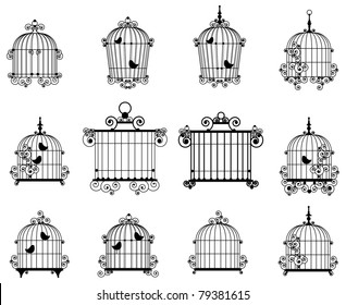 Silhouette decorative bird cages