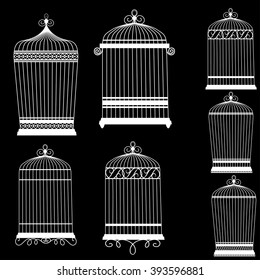 Silhouette of a decorative bird cages set