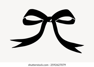 Silhouette of a decorative bow with flowing ribbons. Black bow design, elegant bow illustration, classic silhouette, decorative art. Vector illustration.