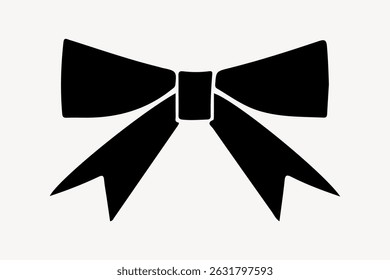 Silhouette of a decorative bow with two loops and tails. Simple black bow design, perfect for gift wrapping, crafts, or festive decorations. Elegant bow icon. Ribbon bow vector.
