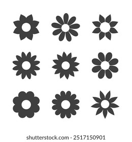 Silhouette decorative flower icon set. Black different style floral icons collection