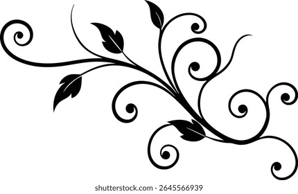 Silhouette Of A Decorative Swirl With Foliagee - Autumn Themed Illustration
