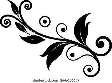Silhouette Of A Decorative Swirl With Foliagee - Elegant Decorative Asset
