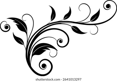 Silhouette Of A Decorative Swirl With Foliagee - Harvest Season Artwork
