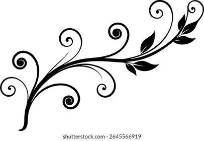 Silhouette Of A Decorative Swirl With Foliagee - Nature Inspired Digital Art