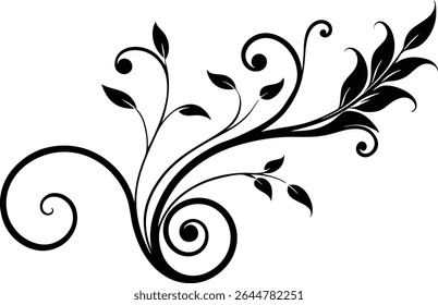 Silhouette Of A Decorative Swirl With Foliagee - Premium Design Element