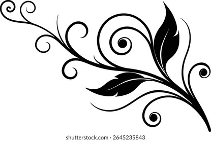 Silhouette Of A Decorative Swirl With Foliagee - Professional Grade Image