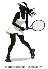 A silhouette of a dedicated tennis player in motion, poised for a powerful swing, showcasing athleticism and grace