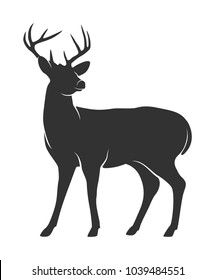 Silhouette of deer with antlers on white background