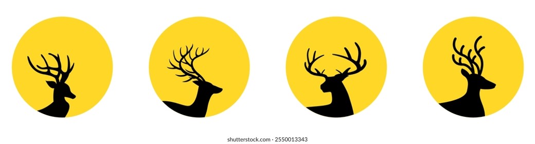 silhouette deer or buck in full moon or sun for logo symbol Logotype Icon, Christmas night illustration vector