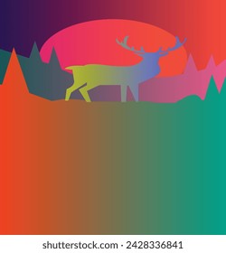 silhouette deer with a colorful sunset.