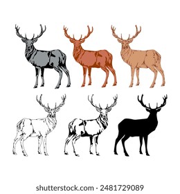 Silhouette of deer, doe, fawn standing icon character element vector illustration. Isolated on white background.