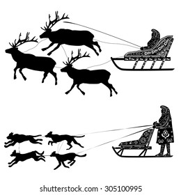 Silhouette Of A Deer Or A Dog Sled Drover With National Ornaments