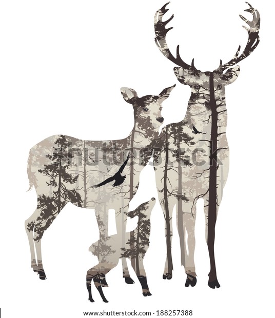 Download Image vectorielle de stock de Silhouette Deer Family ...