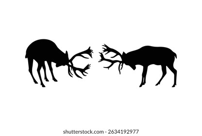 Silhouette of a deer fighting, Deer logo, Black deer, Isolated on background, Vector illustration