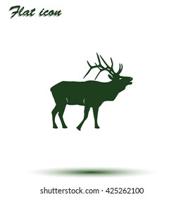 Silhouette of the deer. Flat deer icon.