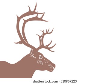 Silhouette deer head with antler isolated on white background. Vector illustration in linocut style. Wildlife background