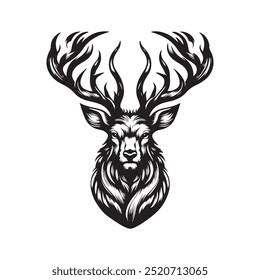 Silhouette deer head logo icon vector art illustration.