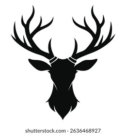 Silhouette of a deer head with majestic antlers against a clean white background